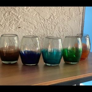 Set of 6 blown glass stemless wine glasses